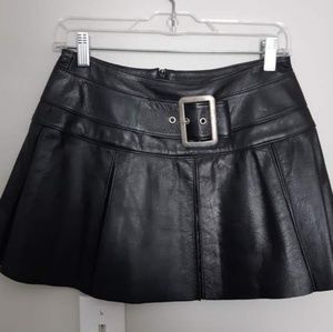North Bound Pleated Leather Mini Skirt, Belted